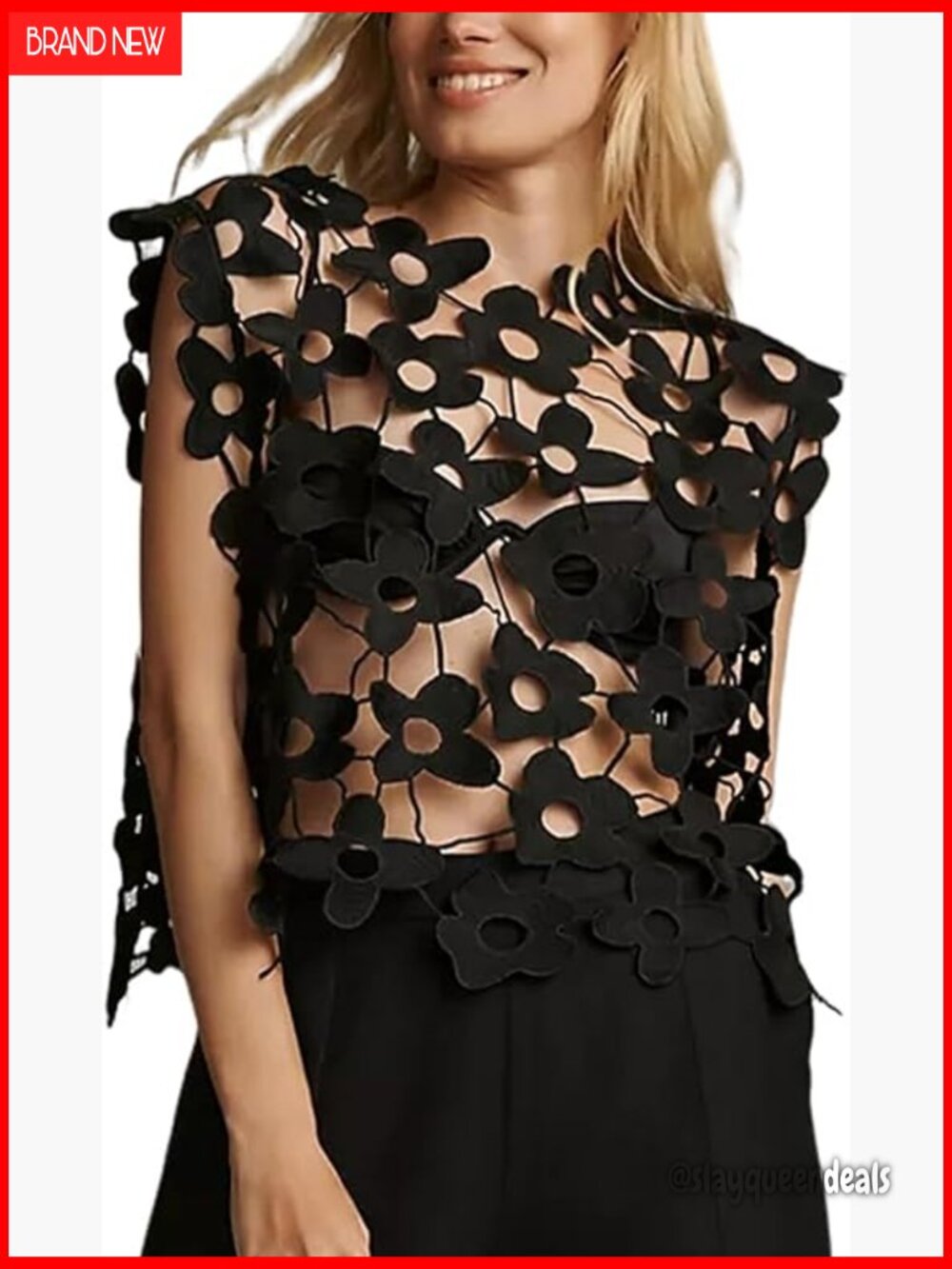 Hollow Out Floral Lace Vest Sleeveless Crewneck Cover Up Summer Going Out Top - Picture 1 of 7